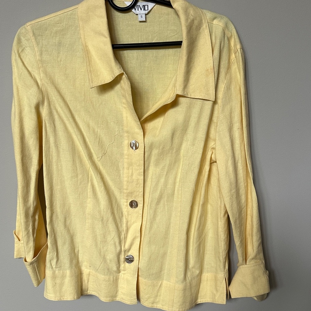 Vivid Women's Light Yellow Button-Down Shirt linen